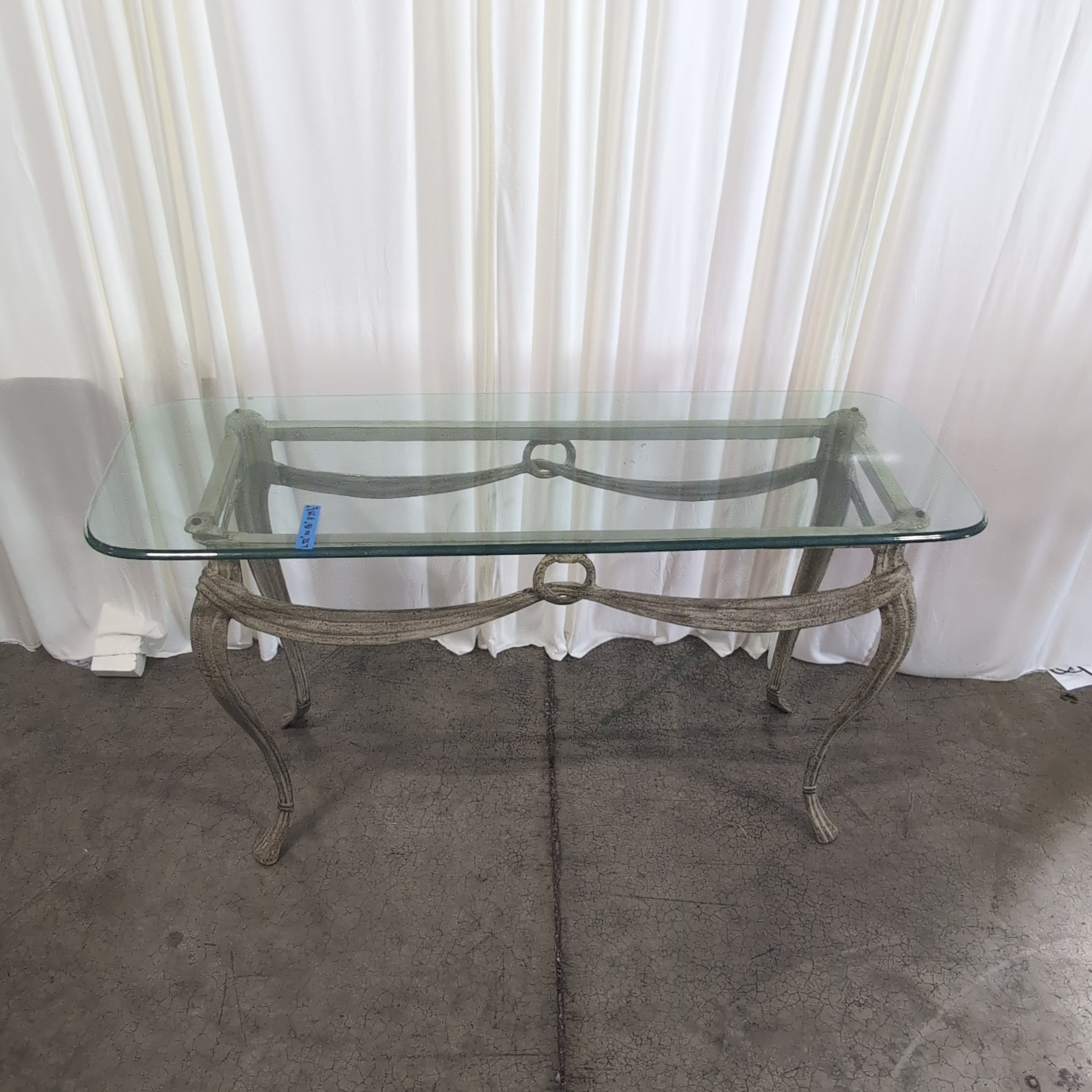 Distressed Gold Metal Console Table with Glass Top