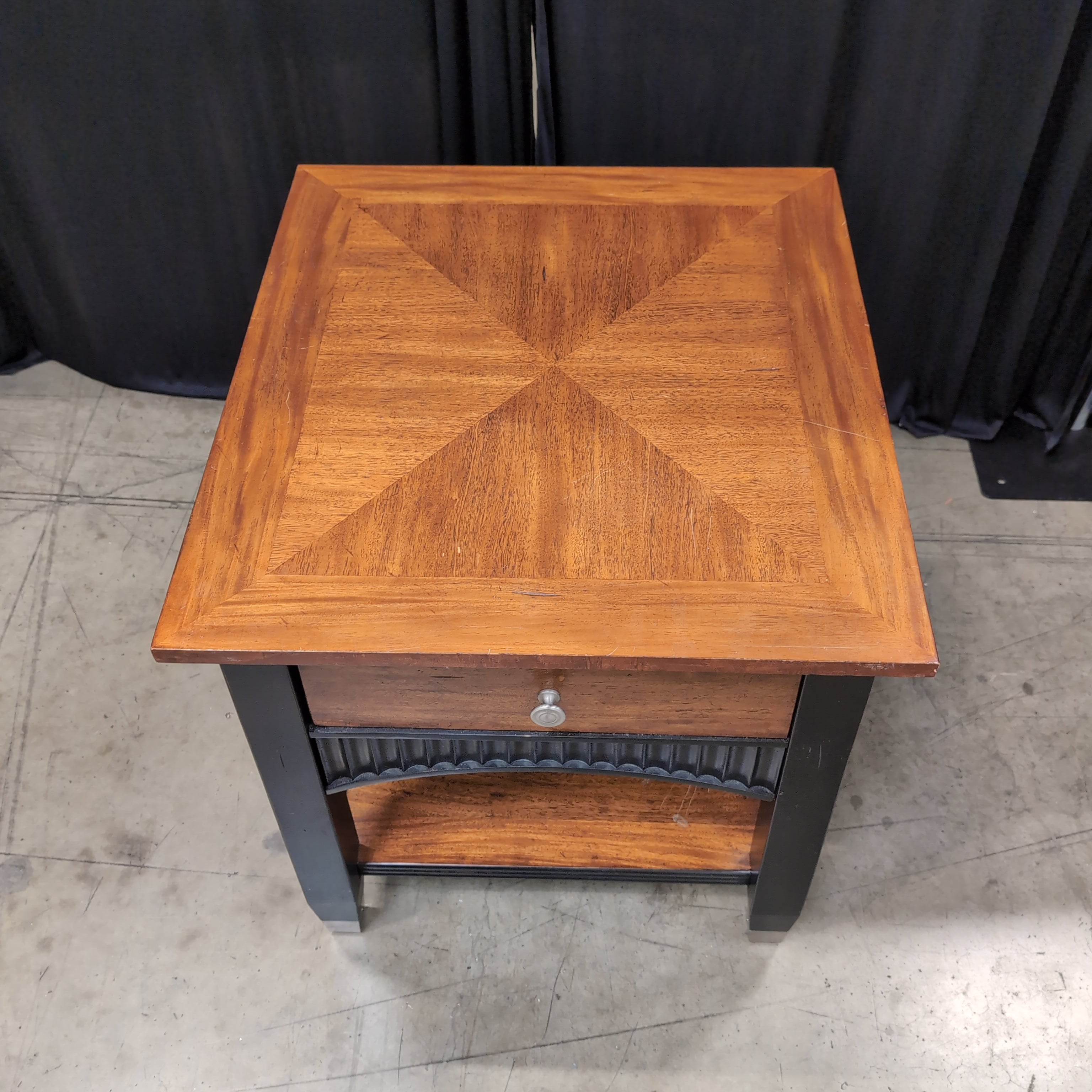 Long Brown Wood TV Stand with Ribbed Base