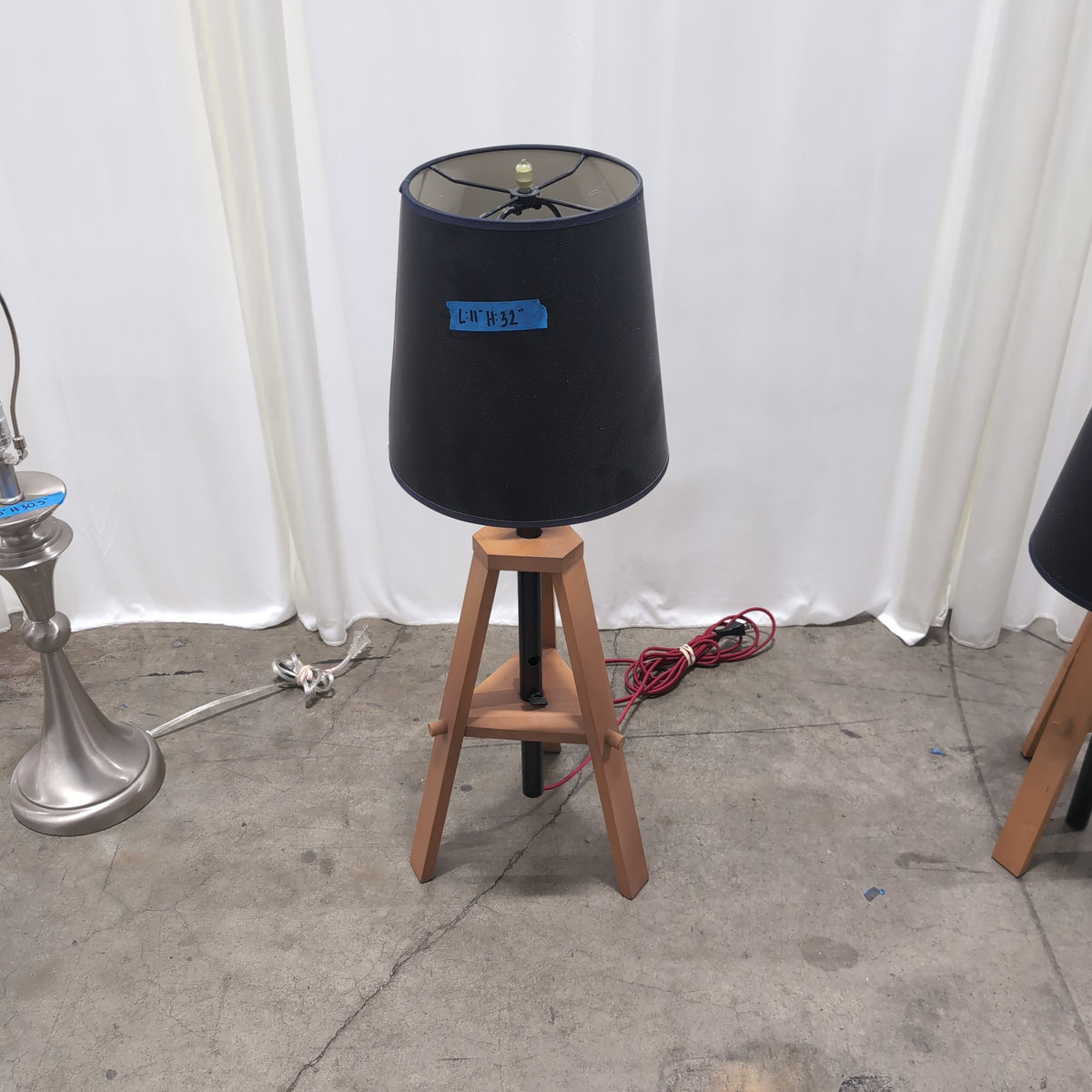 Adjustable Tripod Wood Floor Lamp with Black Shade