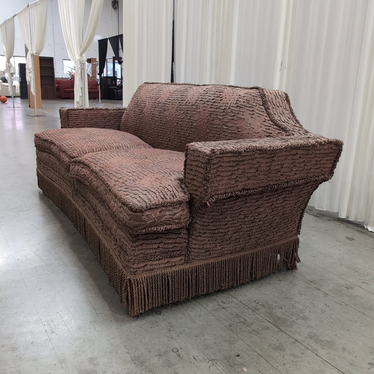 Brown Jacquard Fabric Fringed Skirt Couch
