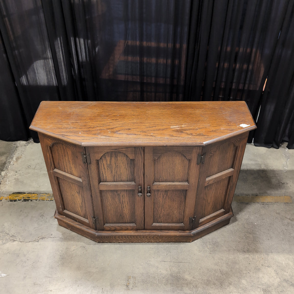 Dark Wood Corner Cabinet with Arched Panels