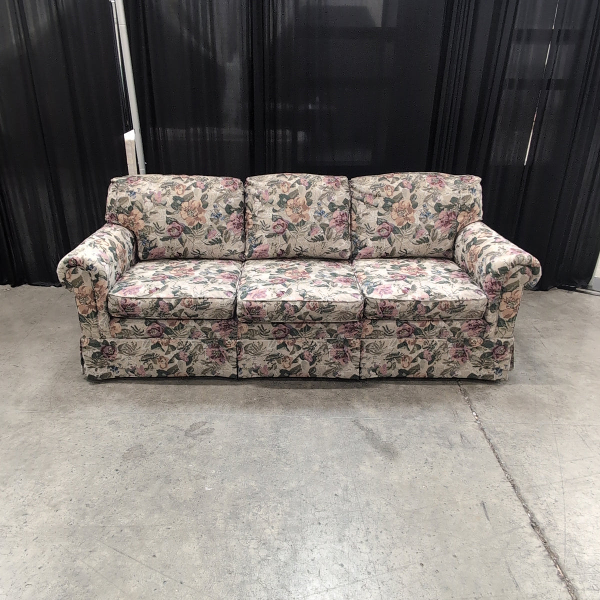 Multi-Color Floral Pattern Couch with Rolled Arms