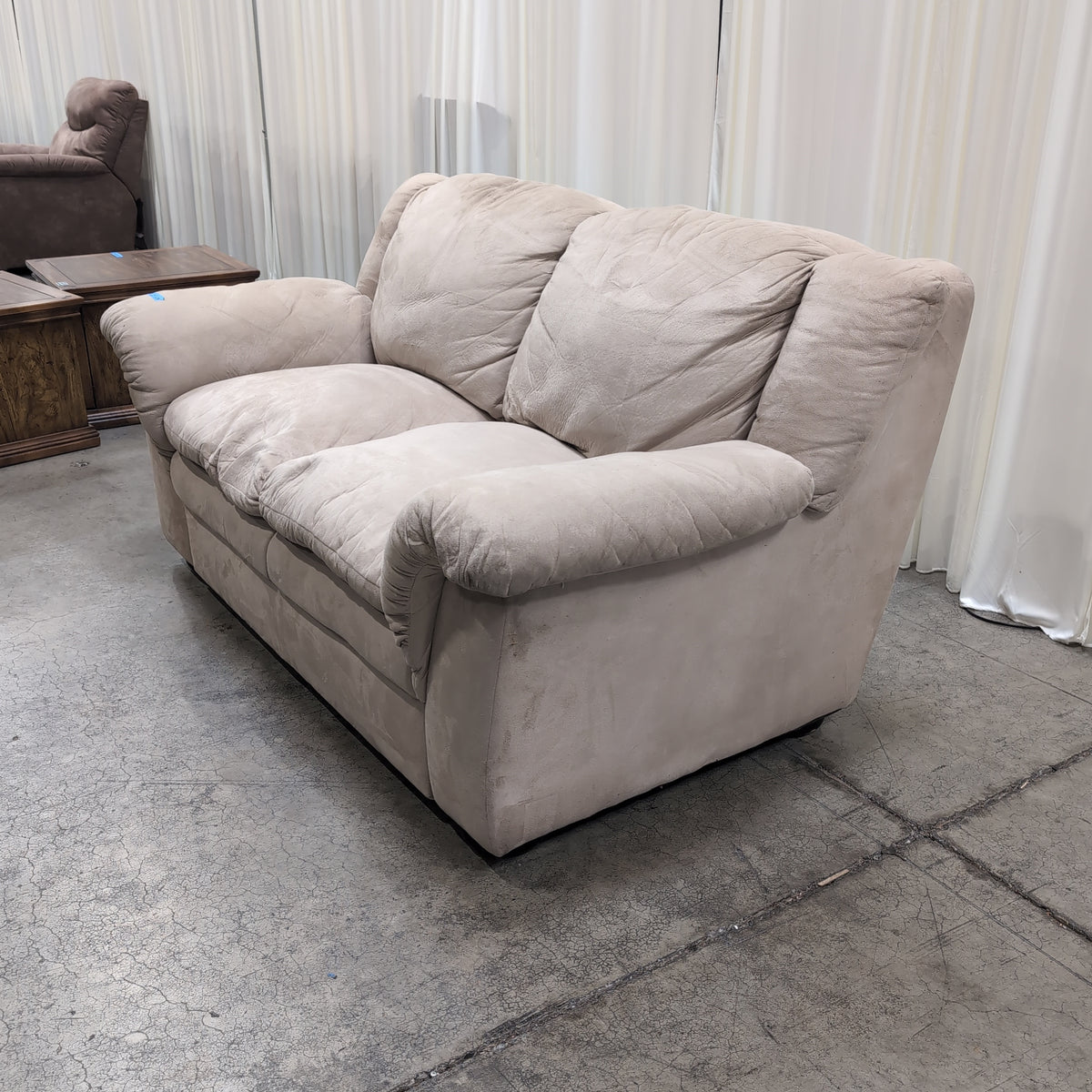 Plush Light Beige Three-Cushion Couch