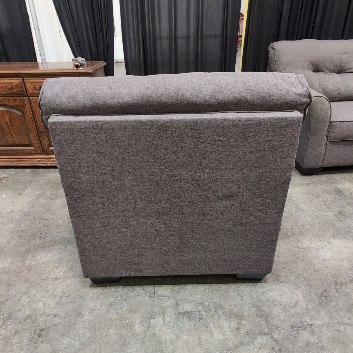 Grey Tufted Rolled Arm Chaise Lounge in Fabric