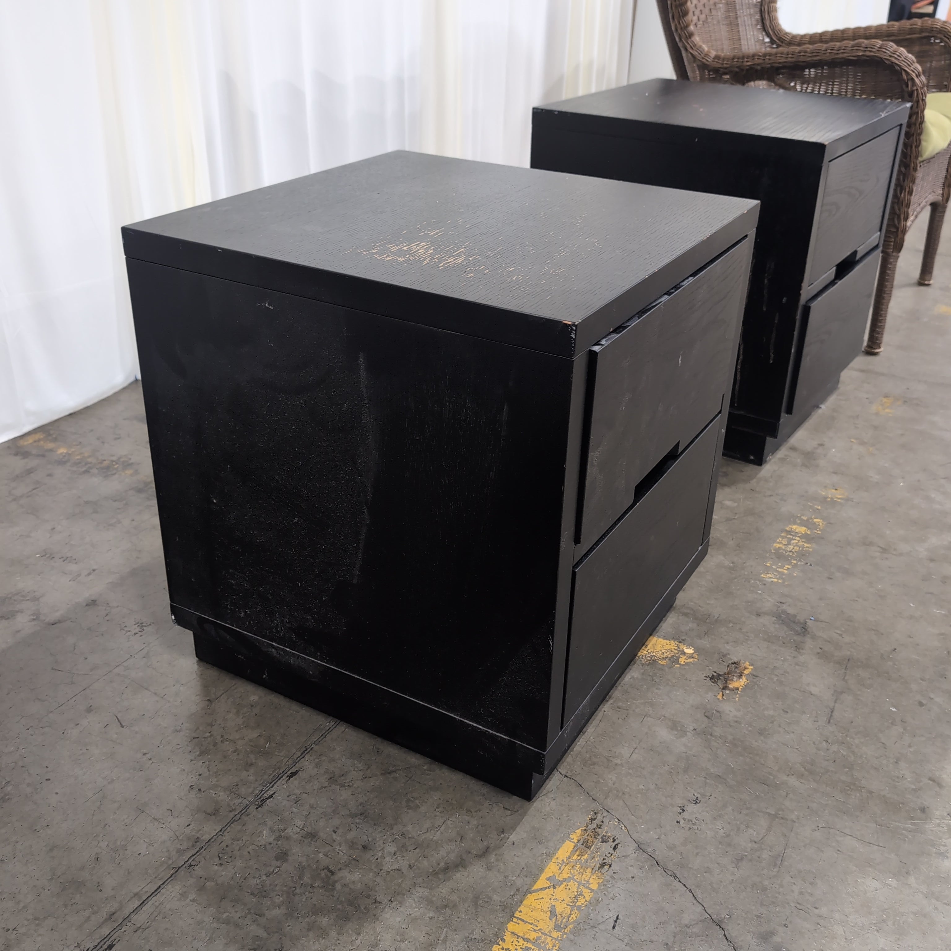 Simple Black Two-Drawer Nightstand