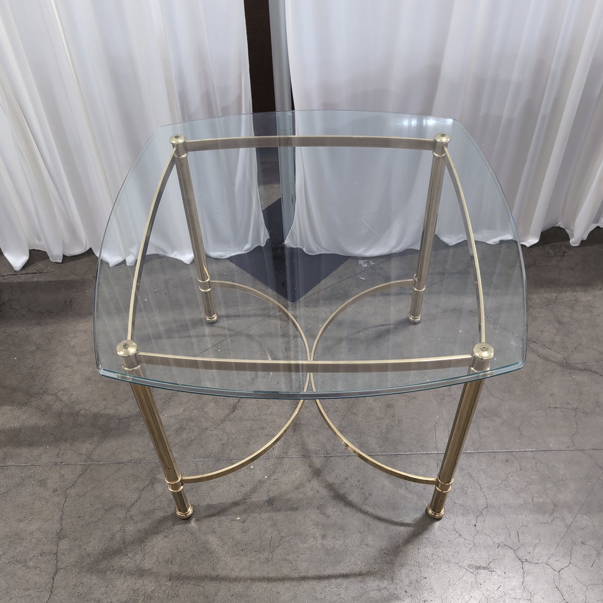 Square Brass Finish End Table with Glass Top