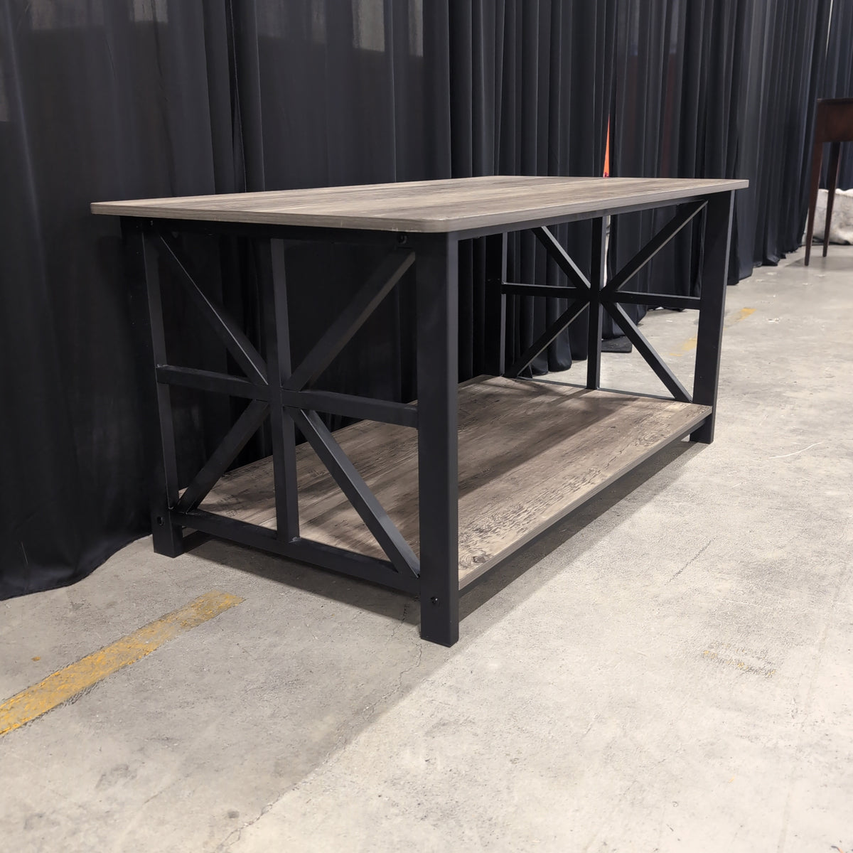 Industrial Style Black Metal Console Table with Wood Look Top