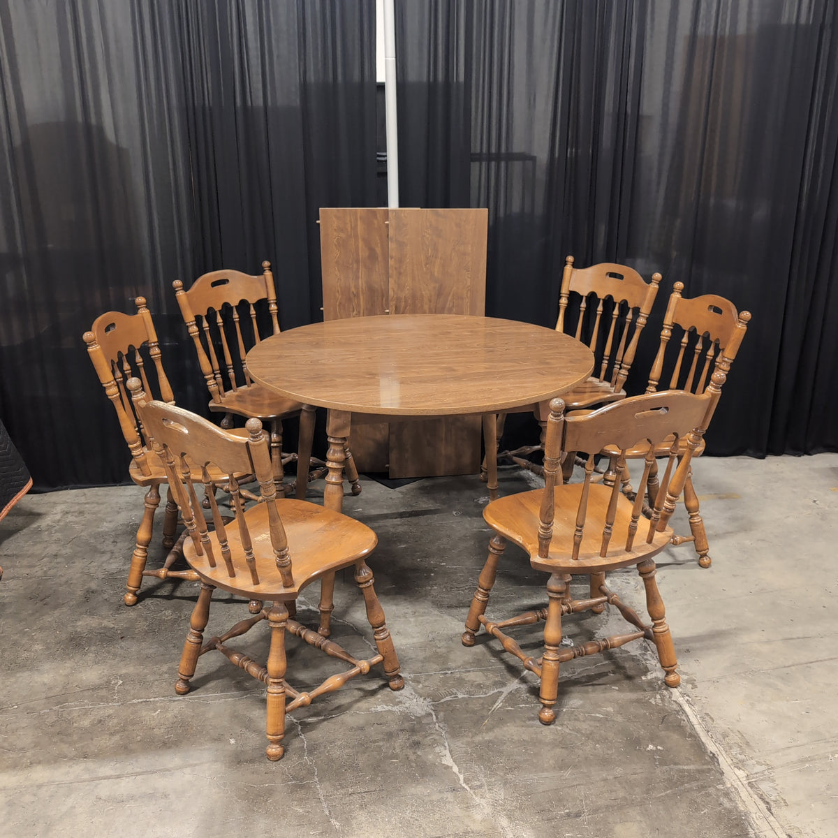 Light Wood Drop Leaf Dining Table and Six Chairs