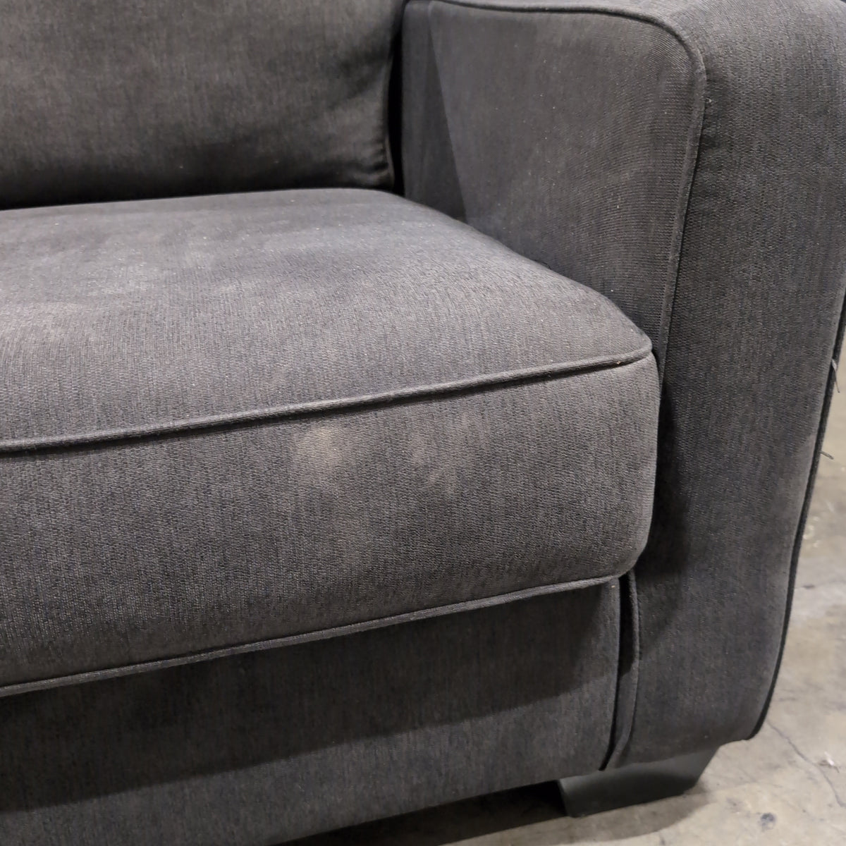 Textured Grey Fabric Couch with Track Arms