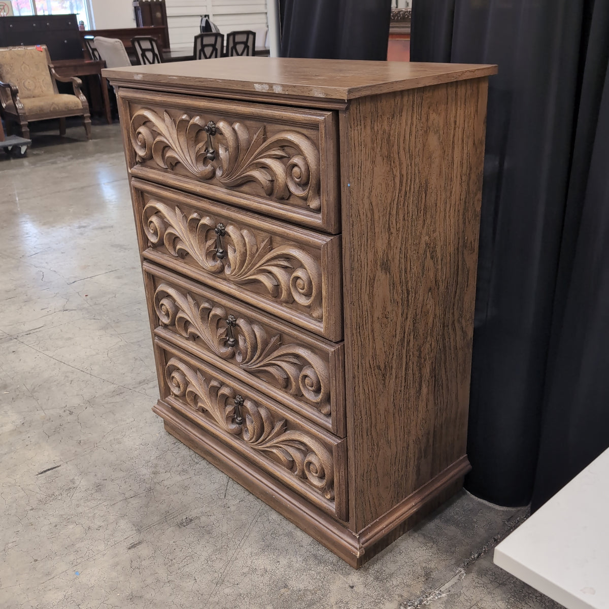Traditional Brown Wood Dresser with Carved Fronts