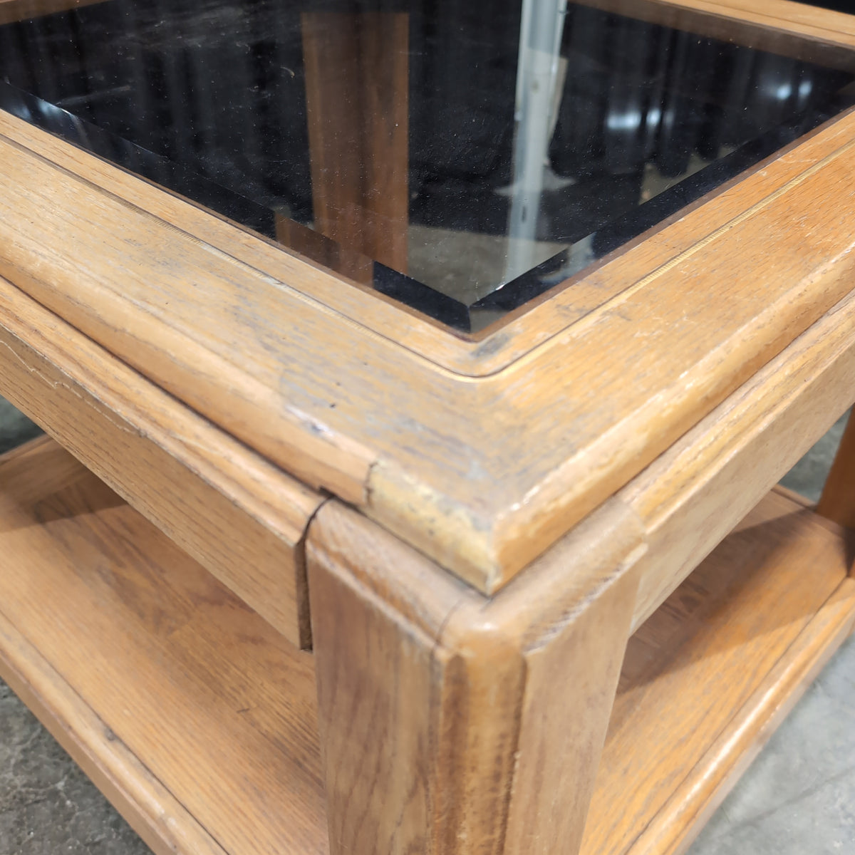Light Brown Wood End Table with Glass Top