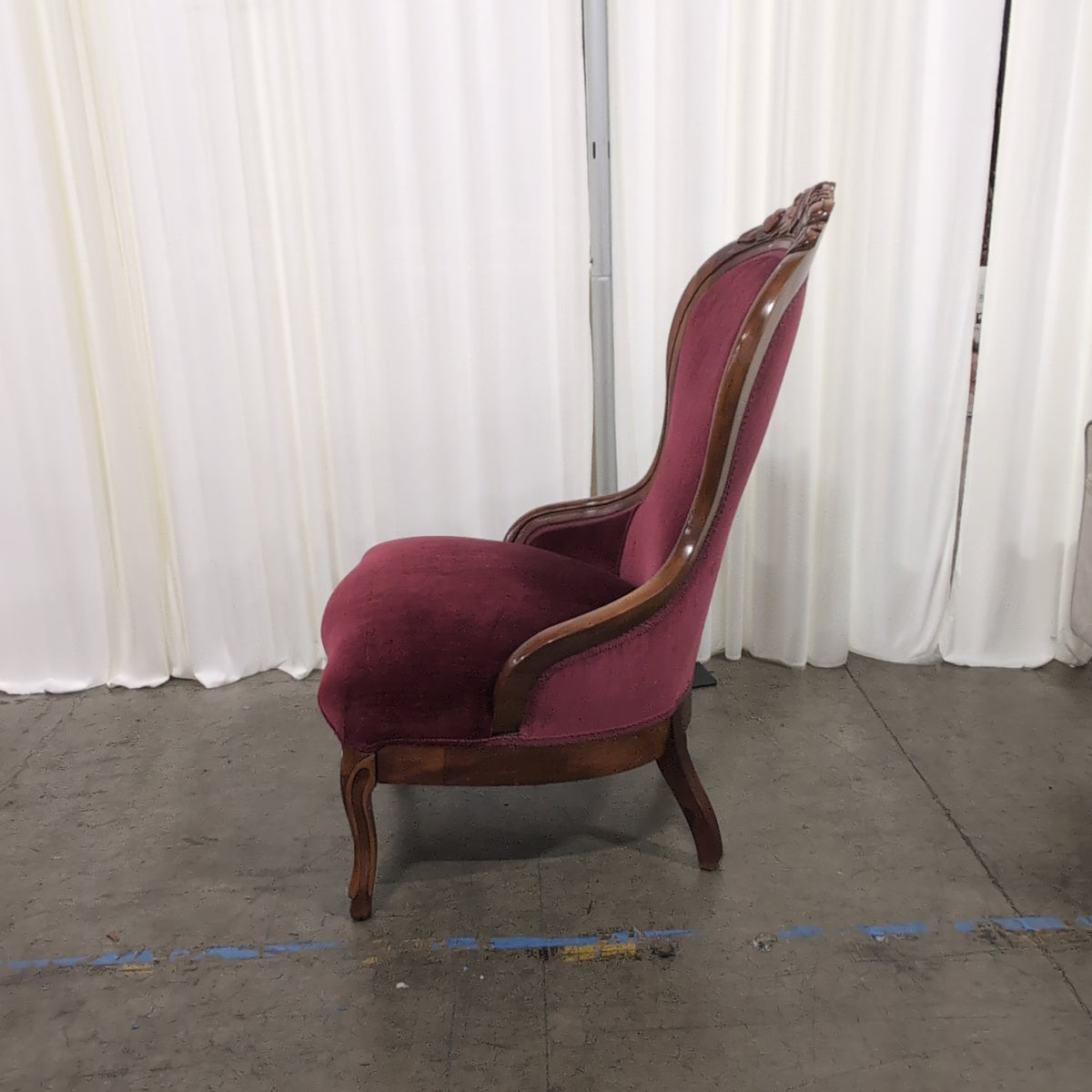 Ornate Carved Wood Frame Accent Chair in Deep Red Velvet