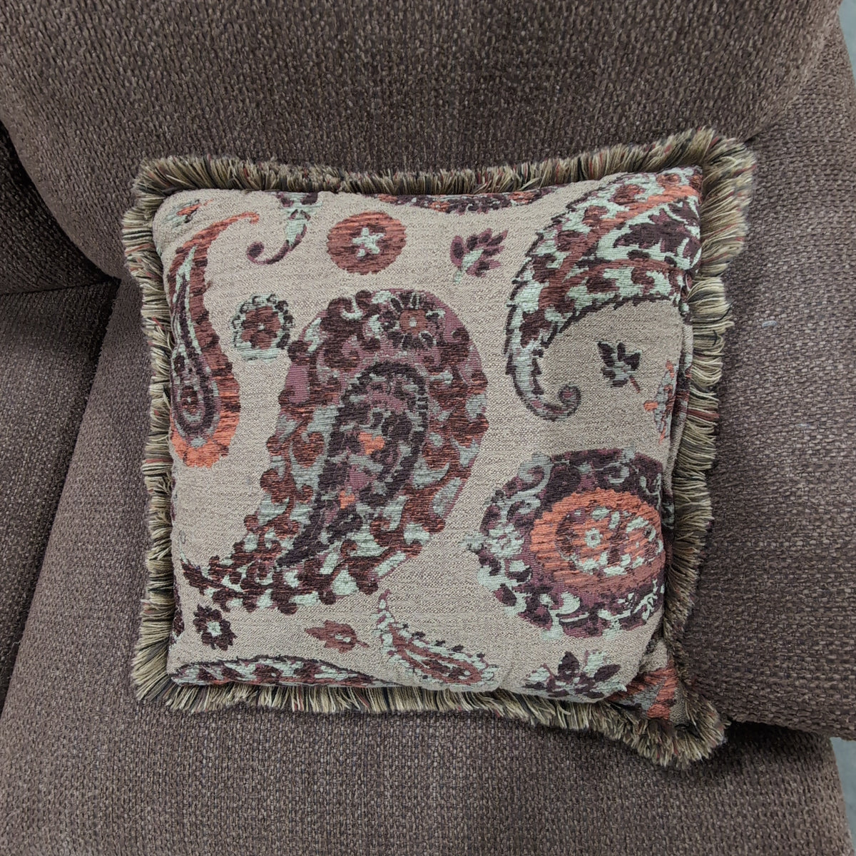 Brown Textured Fabric L-Shaped Sectional Couch with Nailhead Trim
