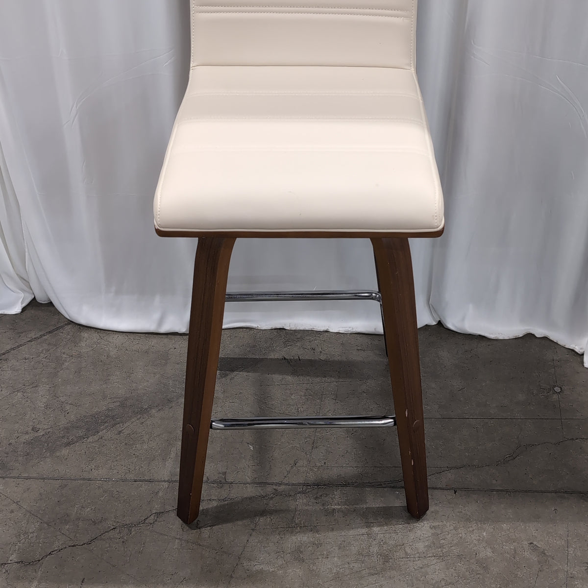 Cream Upholstered Wood Bar Stool with Metal Footrest