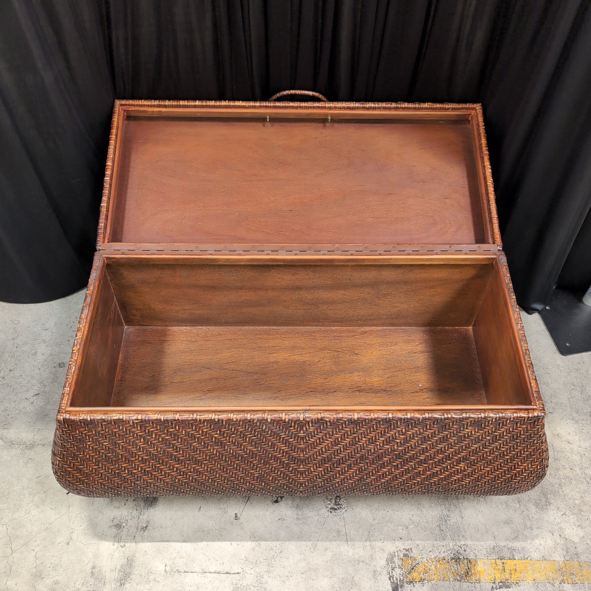 Dark Brown Woven Wicker Storage Chest with Handles