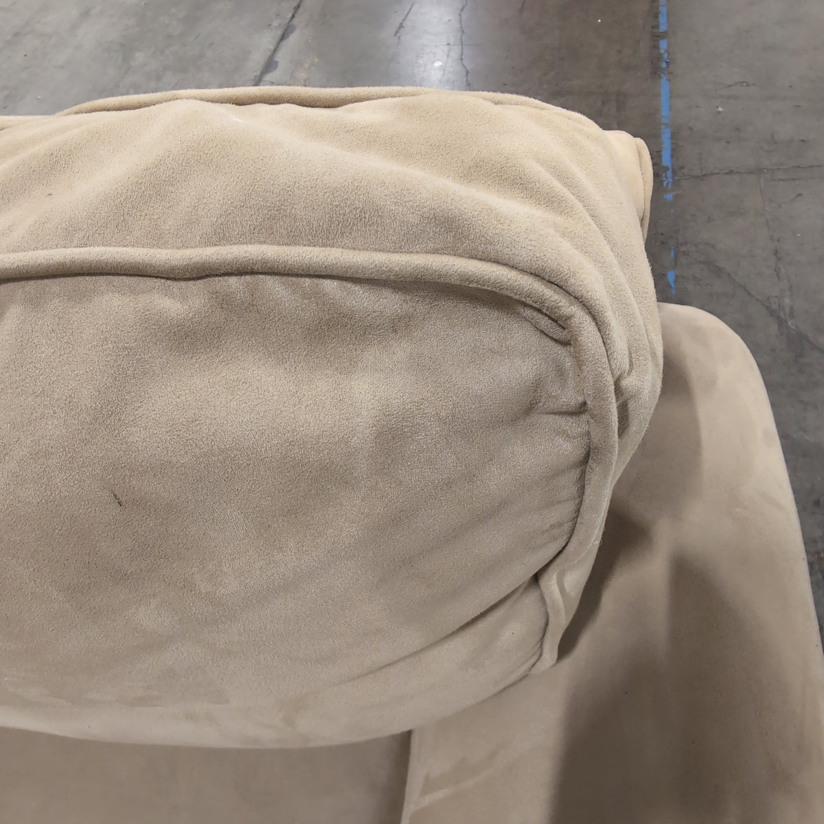 Tan L-Shaped Sectional Couch with Rolled Arms