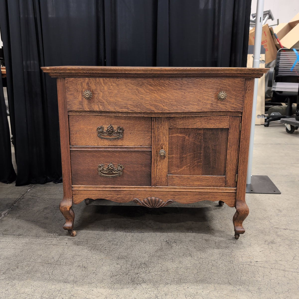 Antique Quarter Sawn Oak Buffet with Ornate Hardware