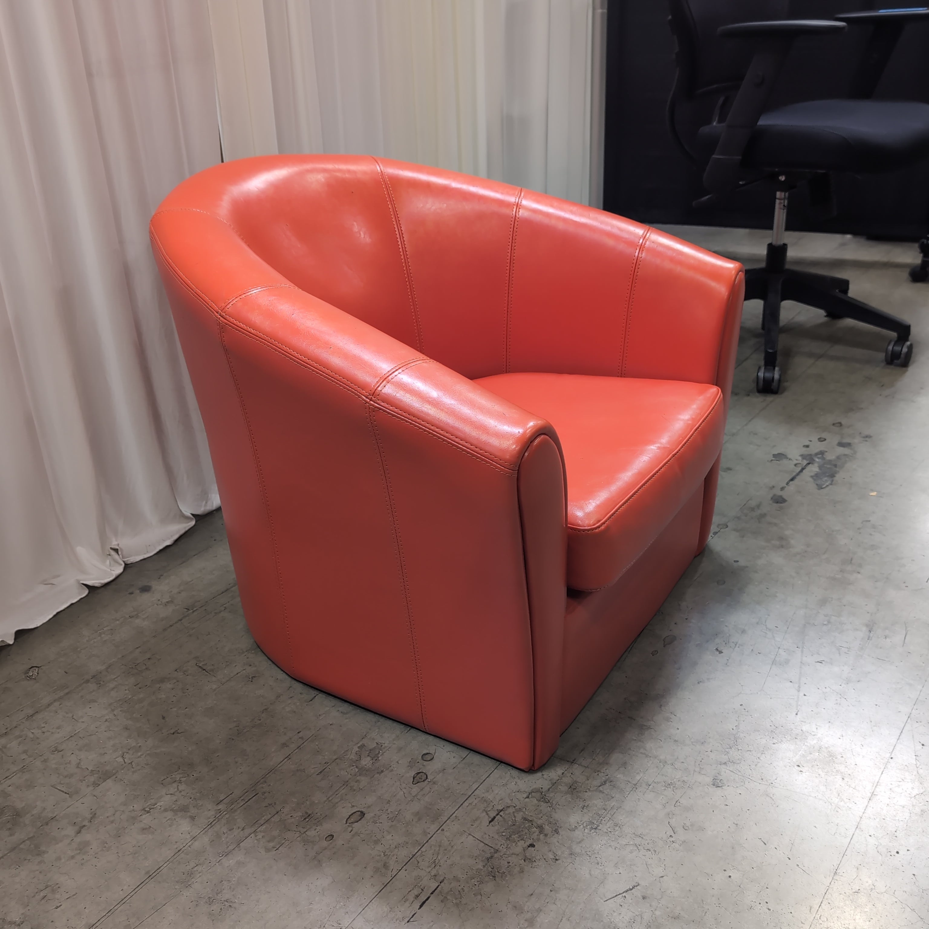 Orange Faux Leather Tub Accent Chair