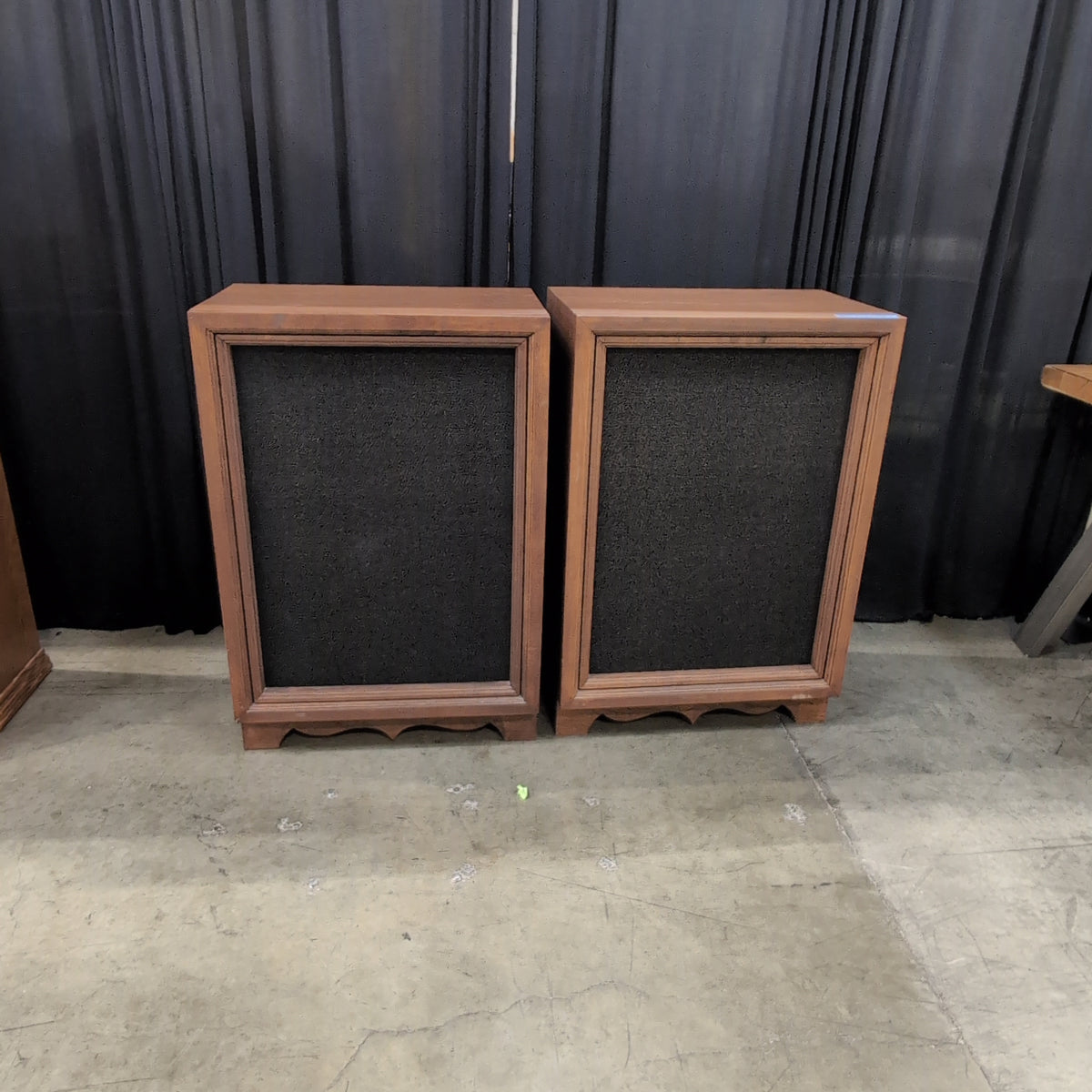 Vintage Brown Wood Loudspeaker Cabinets with Scalloped Base