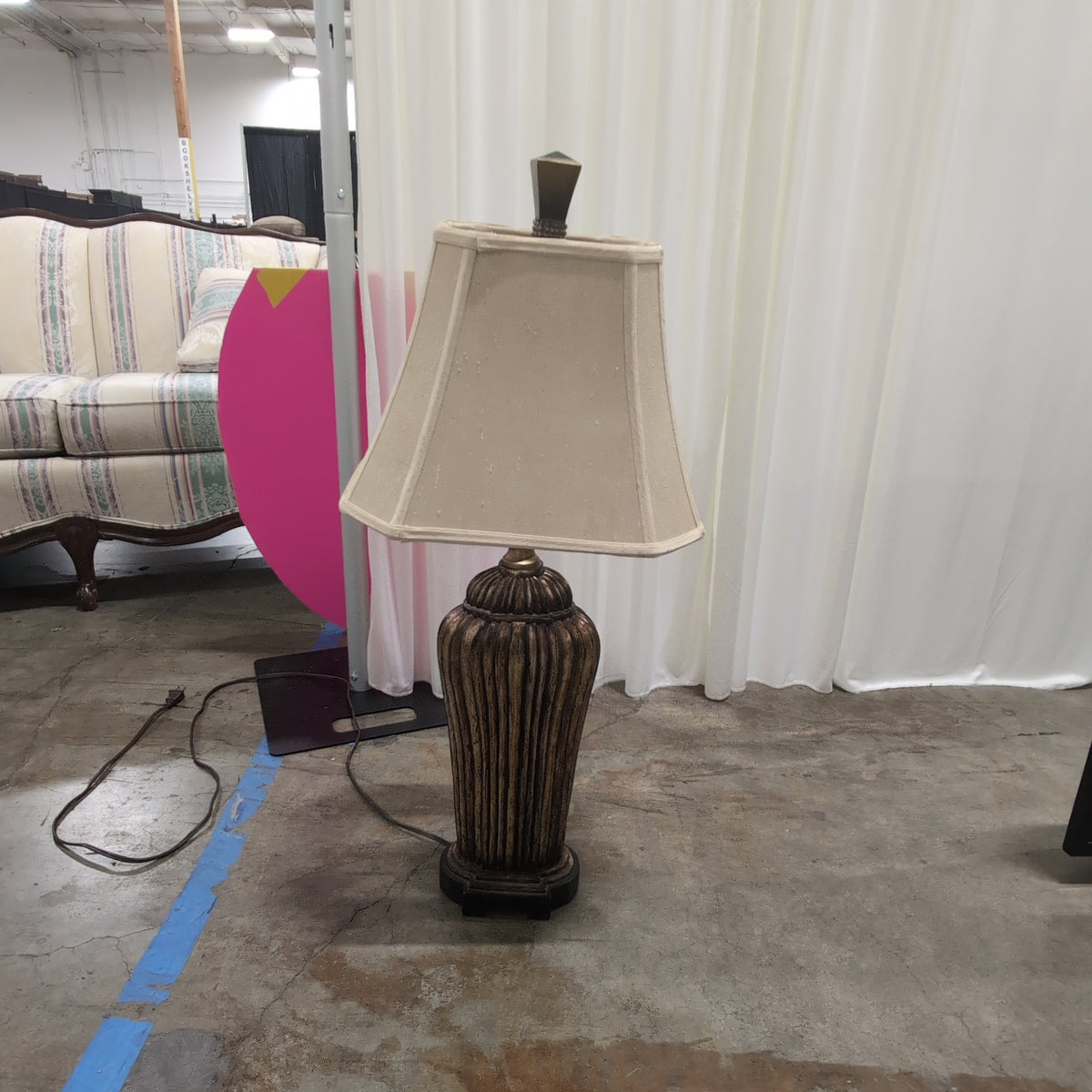 Traditional Dark Textured Base Table Lamp with Fabric Shade