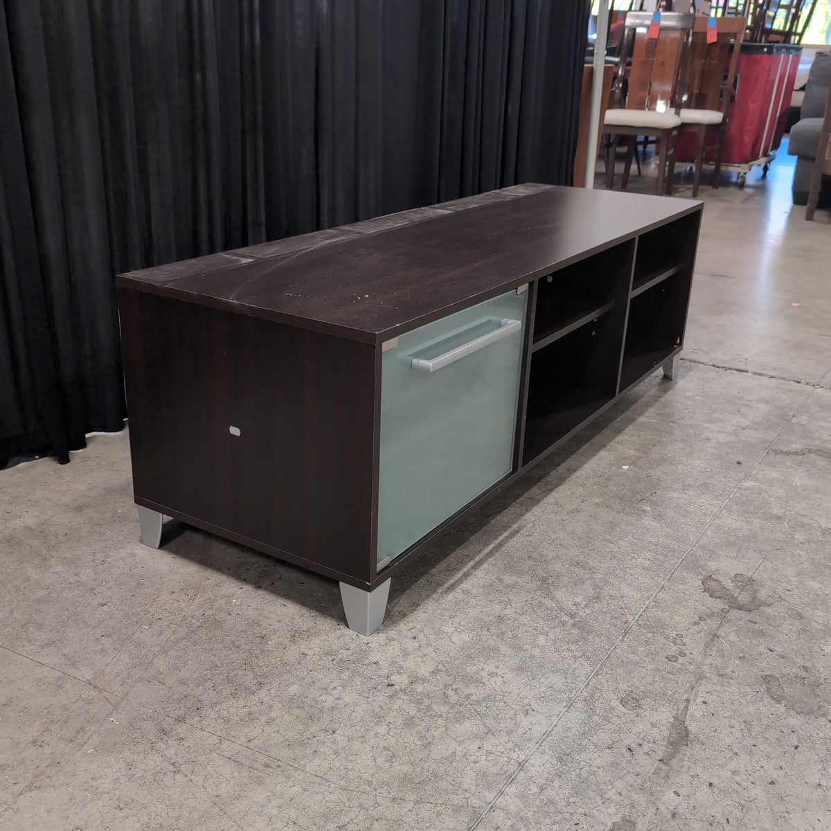 Dark Brown Contemporary TV Stand with Frosted Glass Door