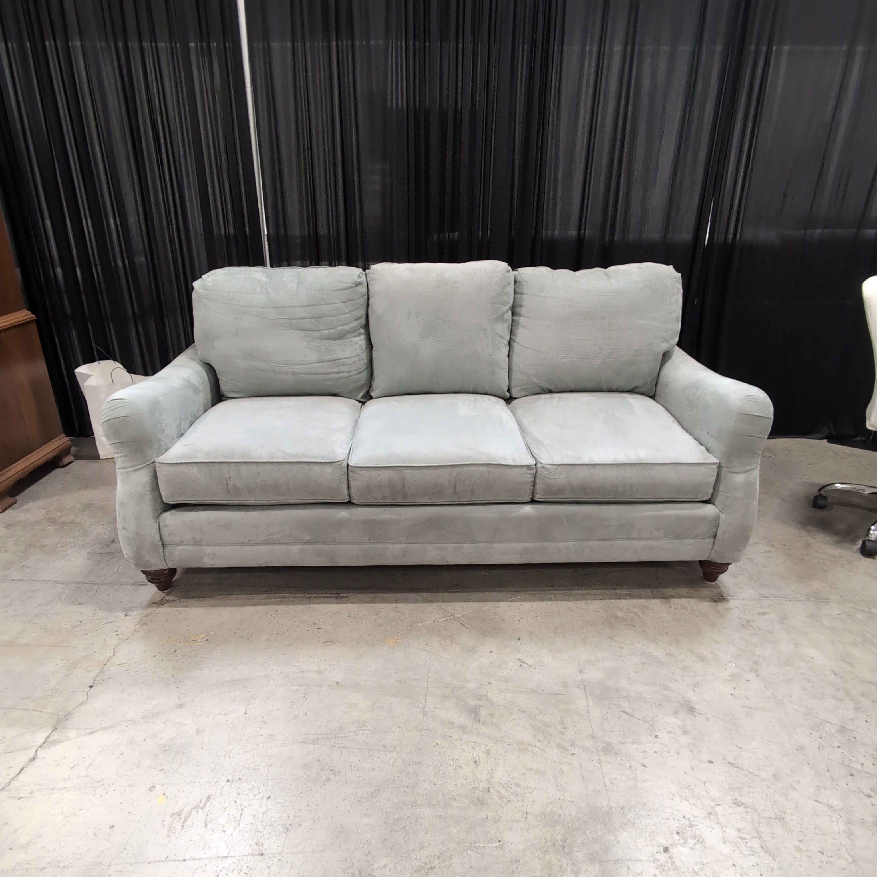 Soft Grey Microfiber Couch with Rolled Arms