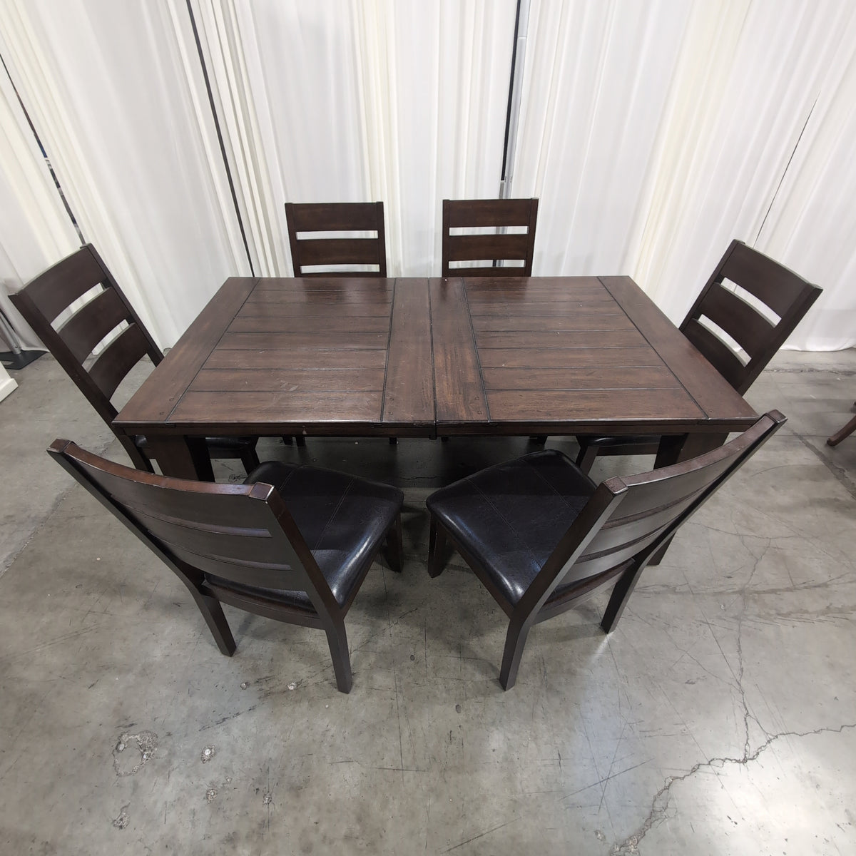 Dark Brown Wood Dining Table with Six Chairs