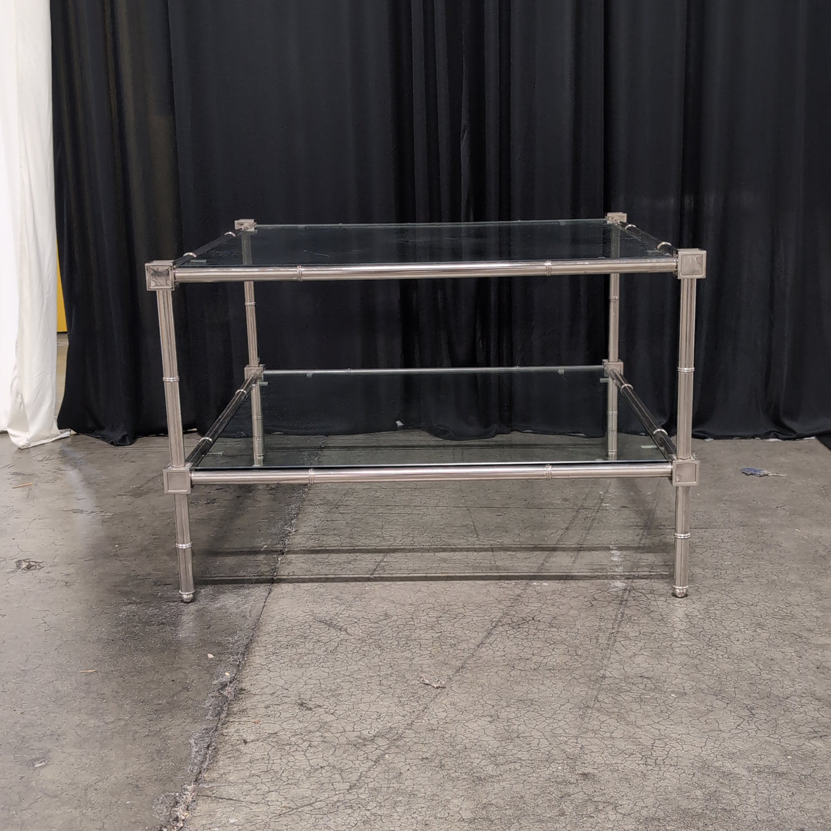 Square Two-Tiered Glass End Table with Chrome Frame