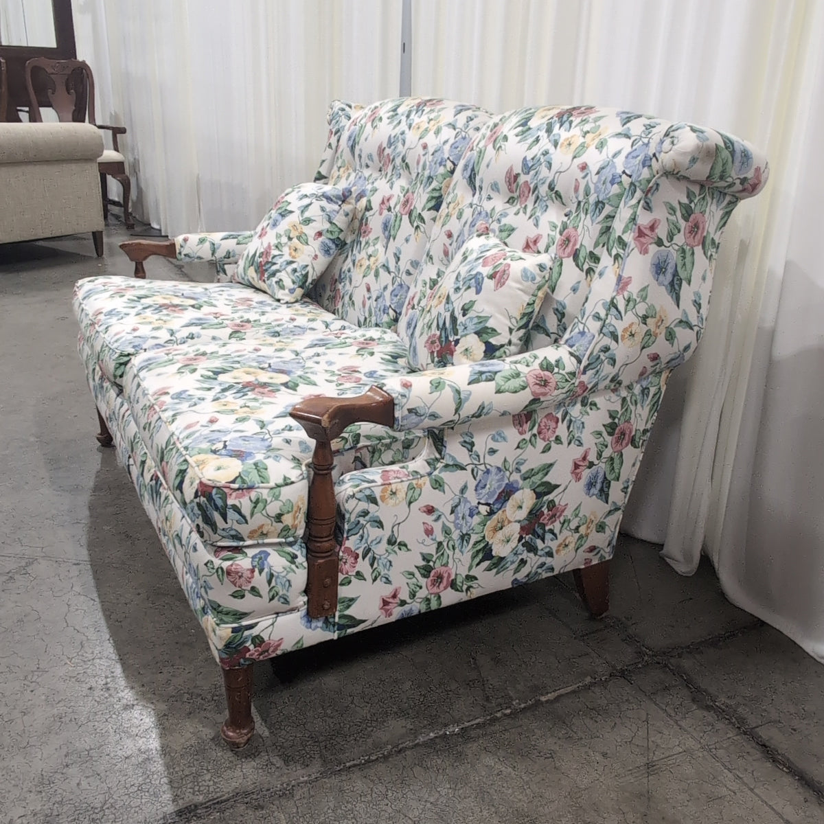 Chintz Floral Upholstered Rolled Arm Couch
