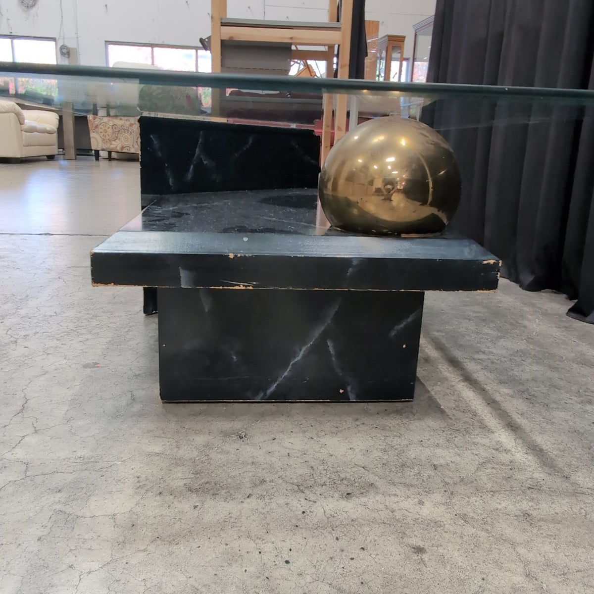 Geometric Black Marble and Glass Coffee Table