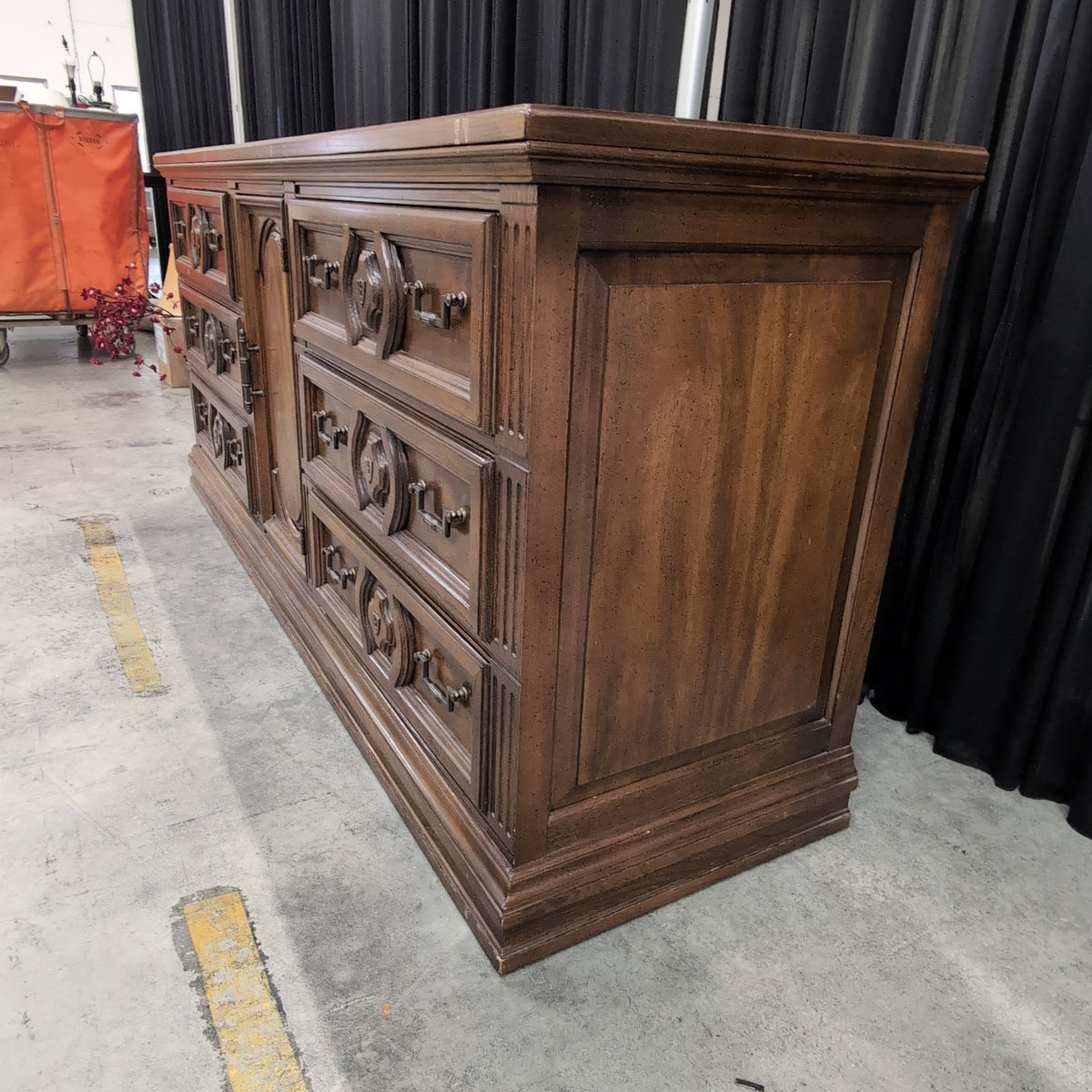 Dark Wood Traditional Dresser with Herringbone Top