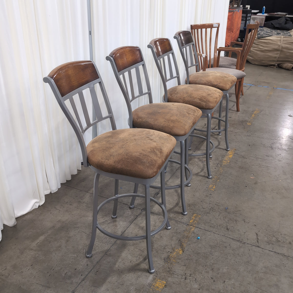 Set of four Dark Wood and Metal Frame Dining Chair