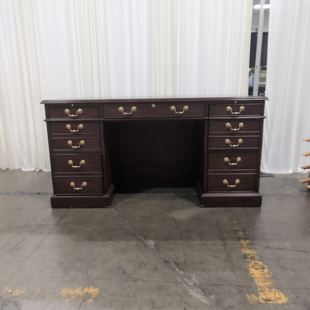 Henkel Moore Traditional Dark Wood Executive Desk with Brass Hardware