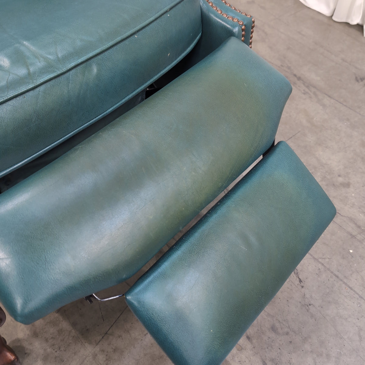 Deep Green Tufted Leather Armchair with Nailhead Trim
