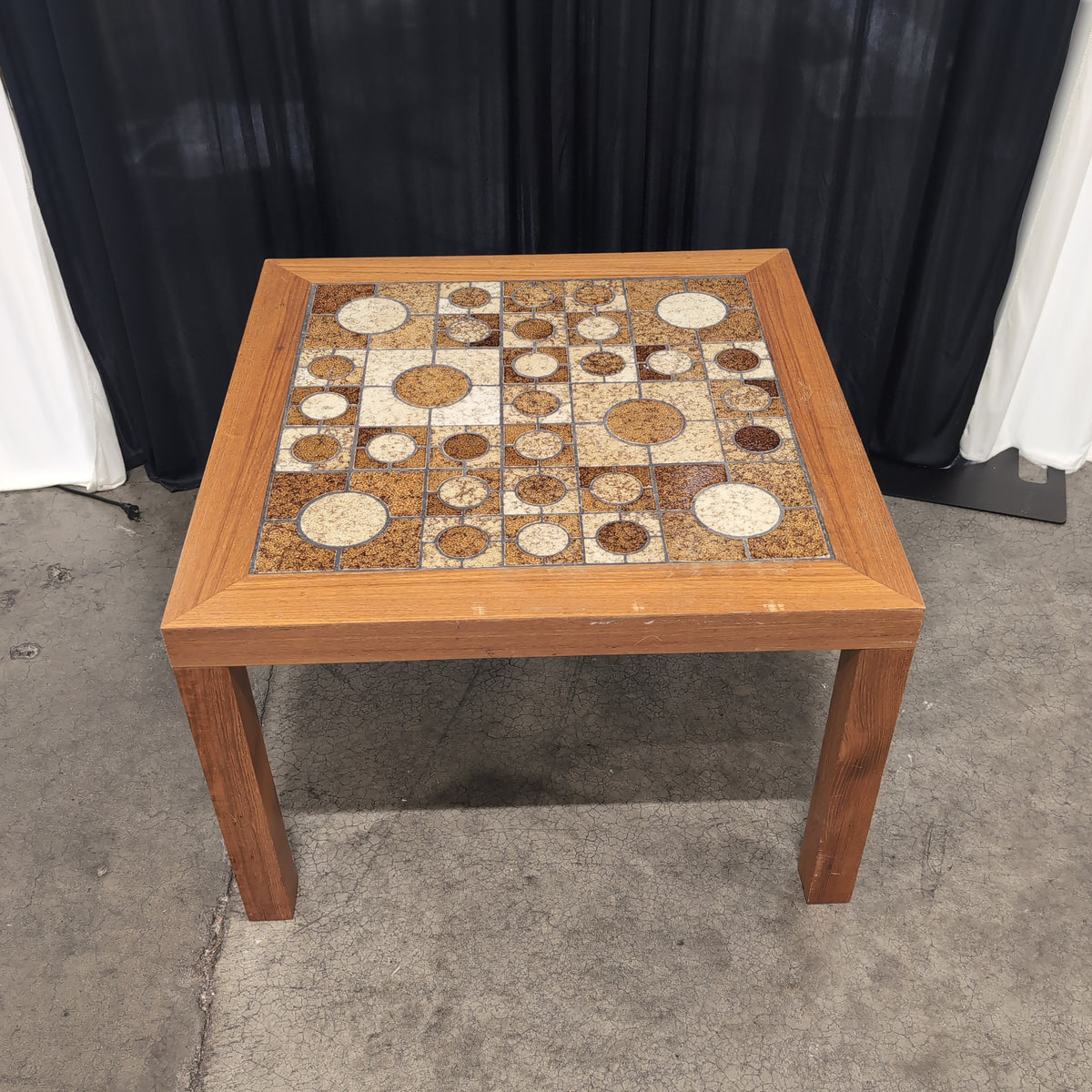 Mid-Century Modern Wood End Table with Tiled Top