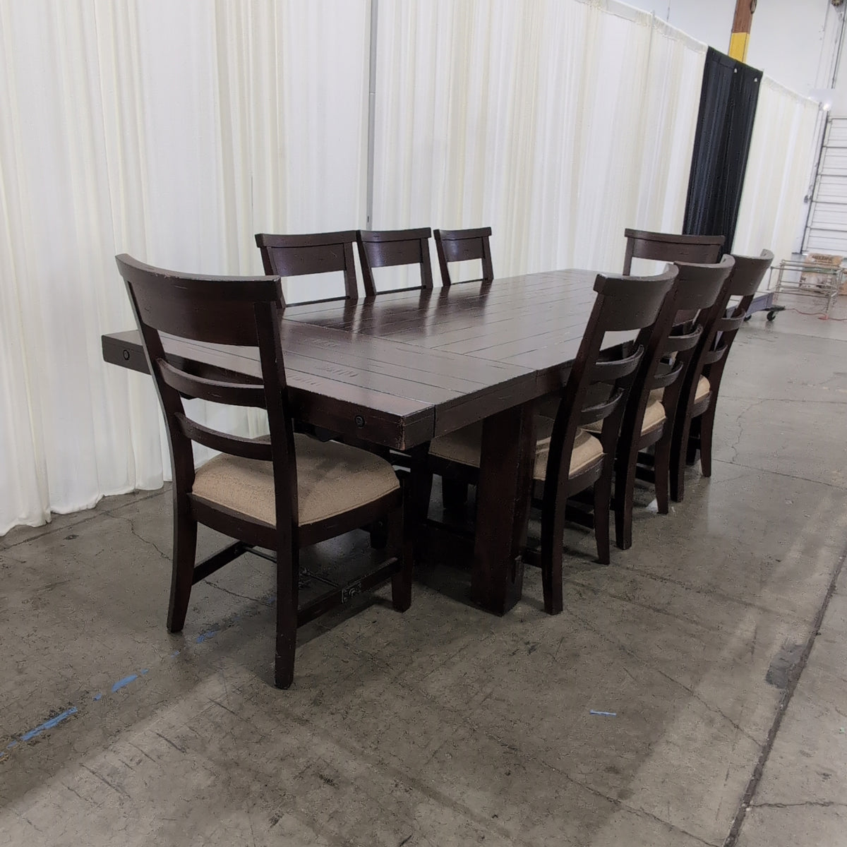 Dark Wood Plank Top Dining Table