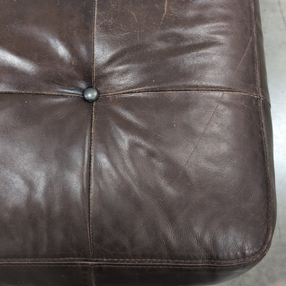 Rectangular Brown Leather Ottoman with Tufted Top