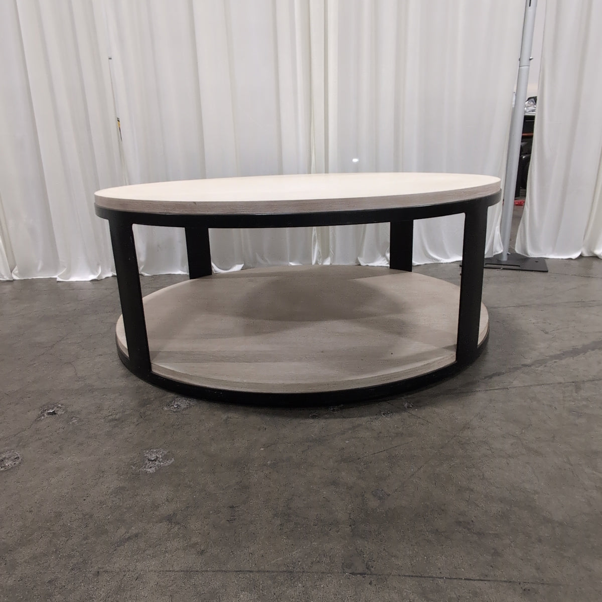 Round Two-Tier Coffee Table with Black Metal Frame
