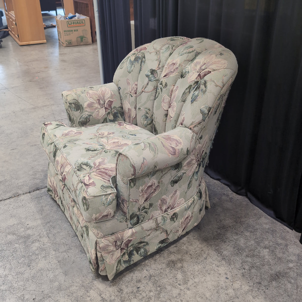 Green Floral Pattern Upholstered Armchair