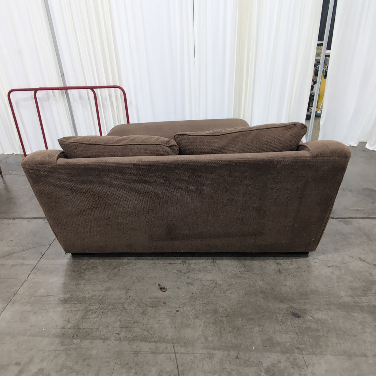 Brown Textured Fabric Couch with Matching Ottoman