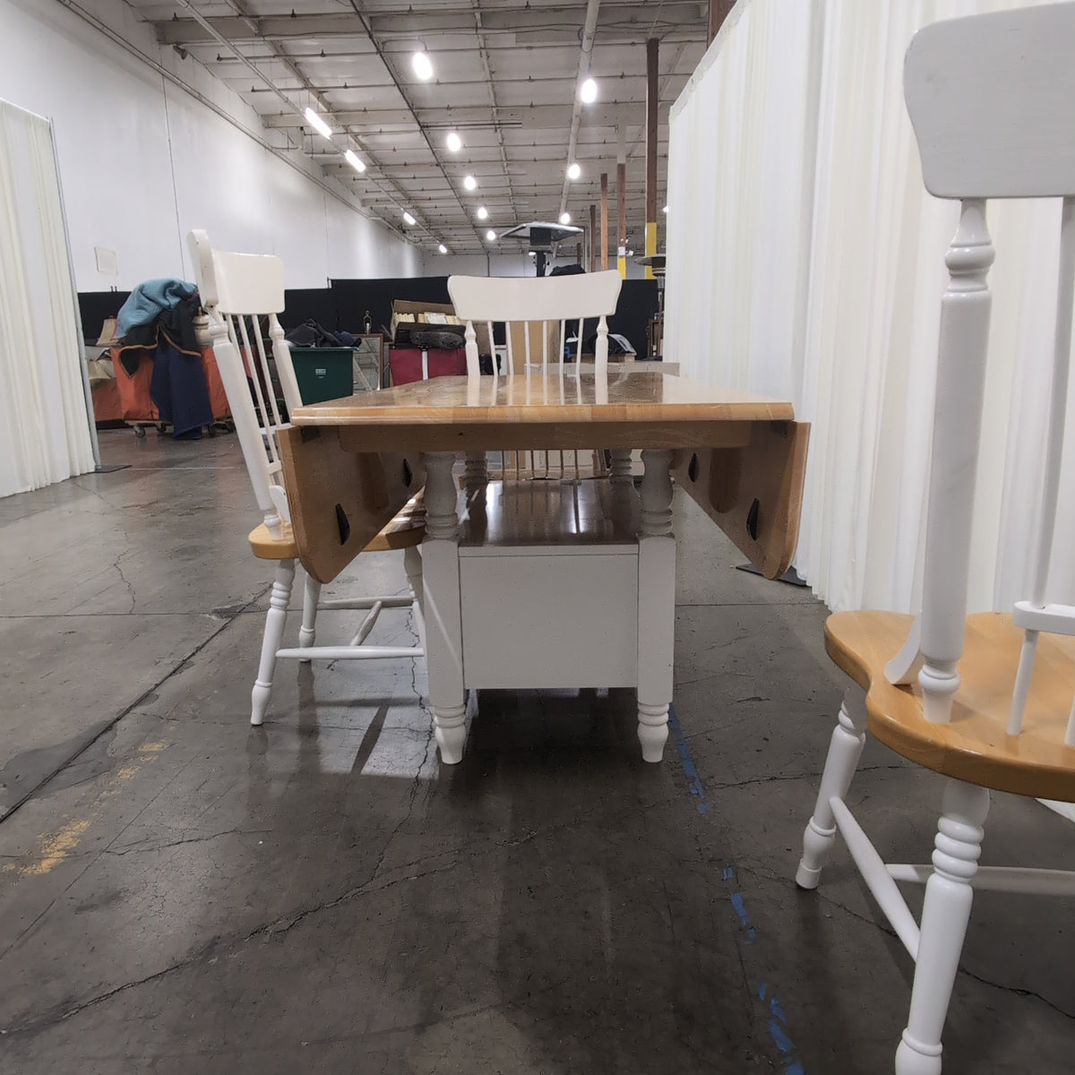 Two-Tone Drop-Leaf Dining Table and Four Chairs with Storage Base