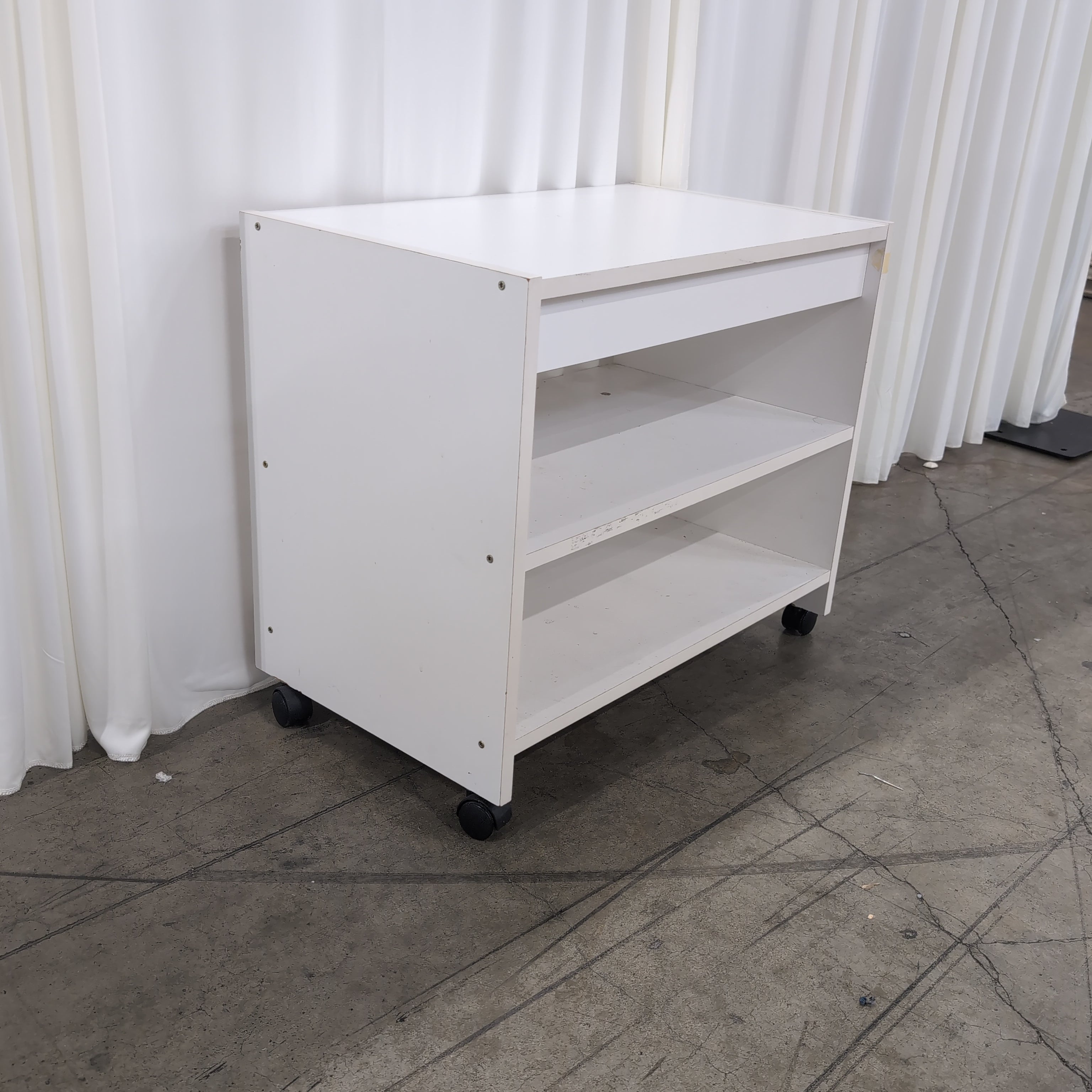 White Two-Shelf Utility Cart with Drawer