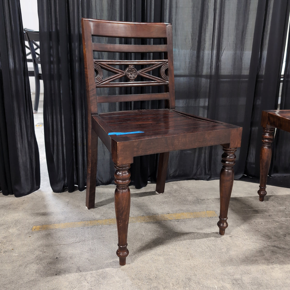 Pair of Traditional Dark Wood Dining Chair with Carved Back