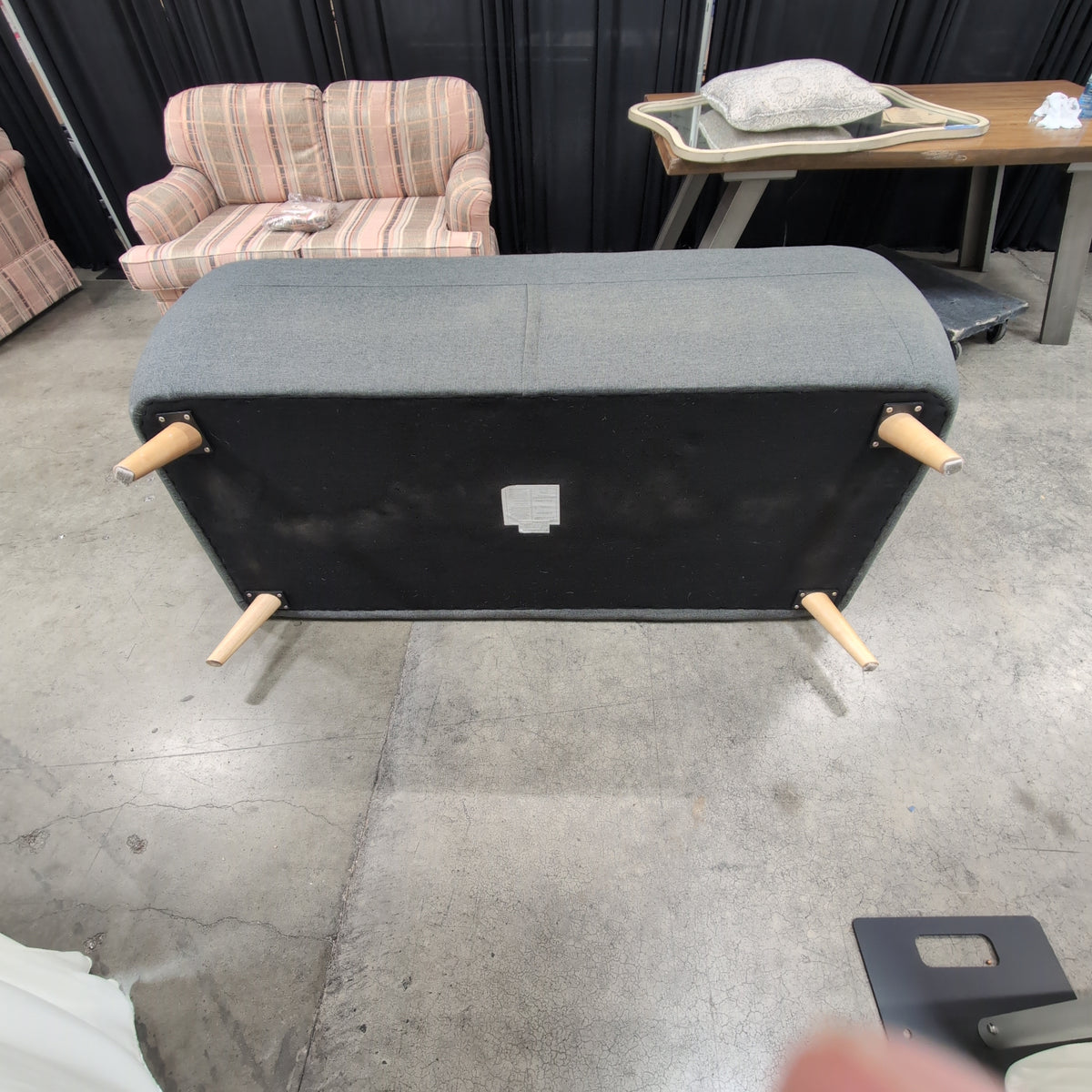 Mid-Century Gray Fabric Couch with Colorful Buttons