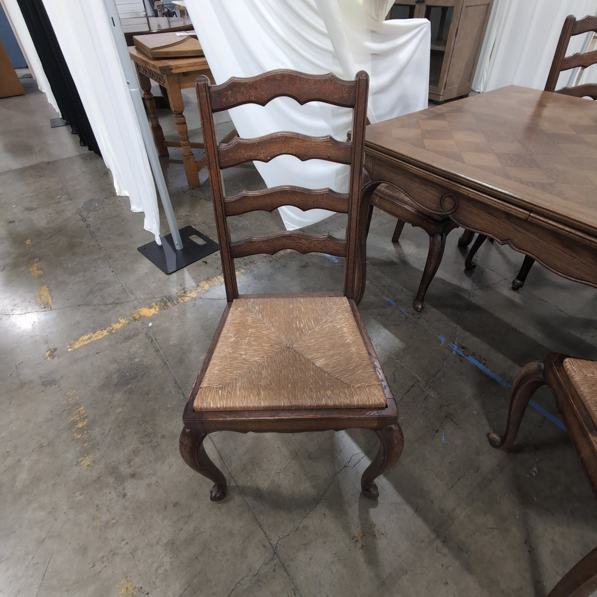 French Provincial Style Wood Dining Table with Six Chairs