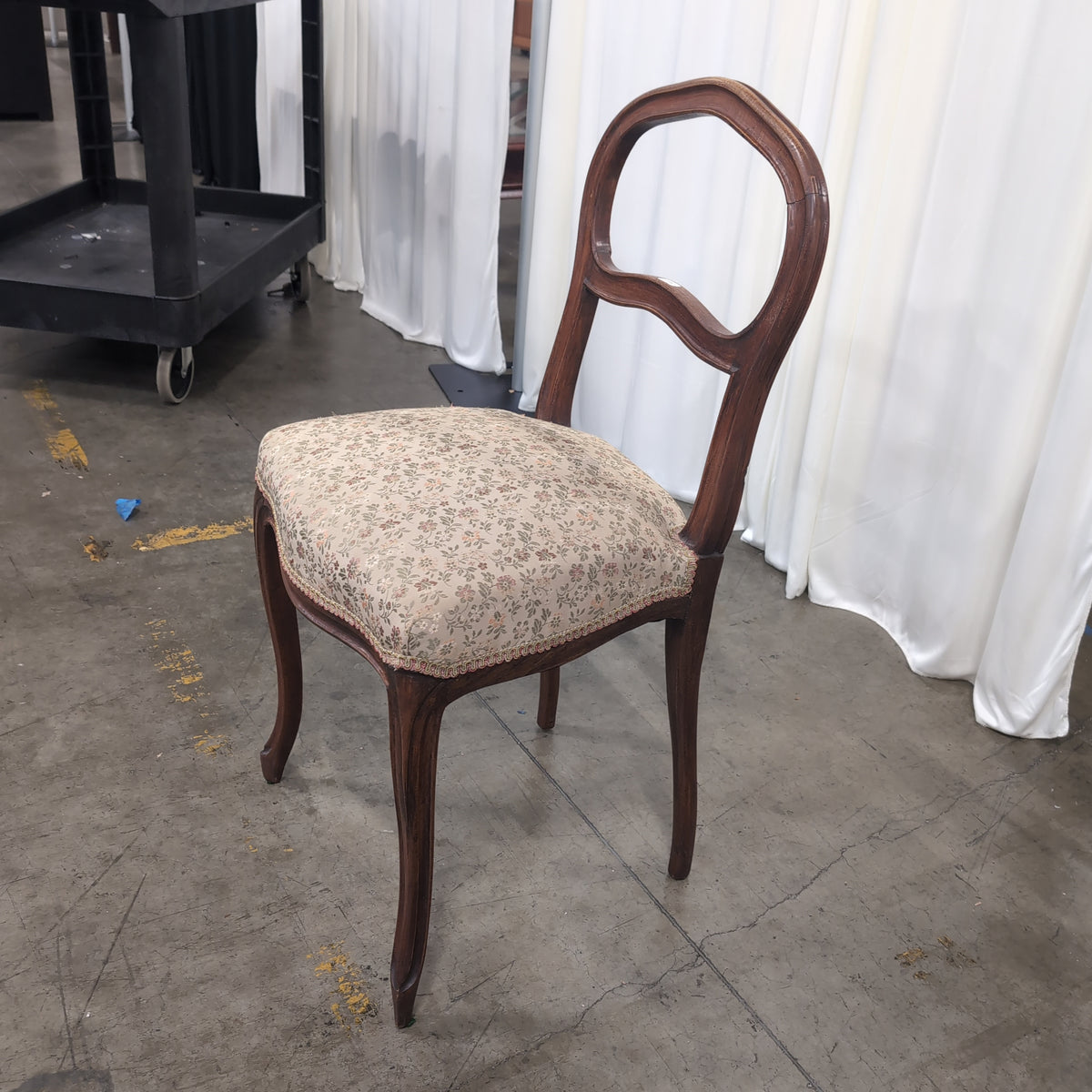 French Provincial Style Wood Dining Chair with Floral Upholstery