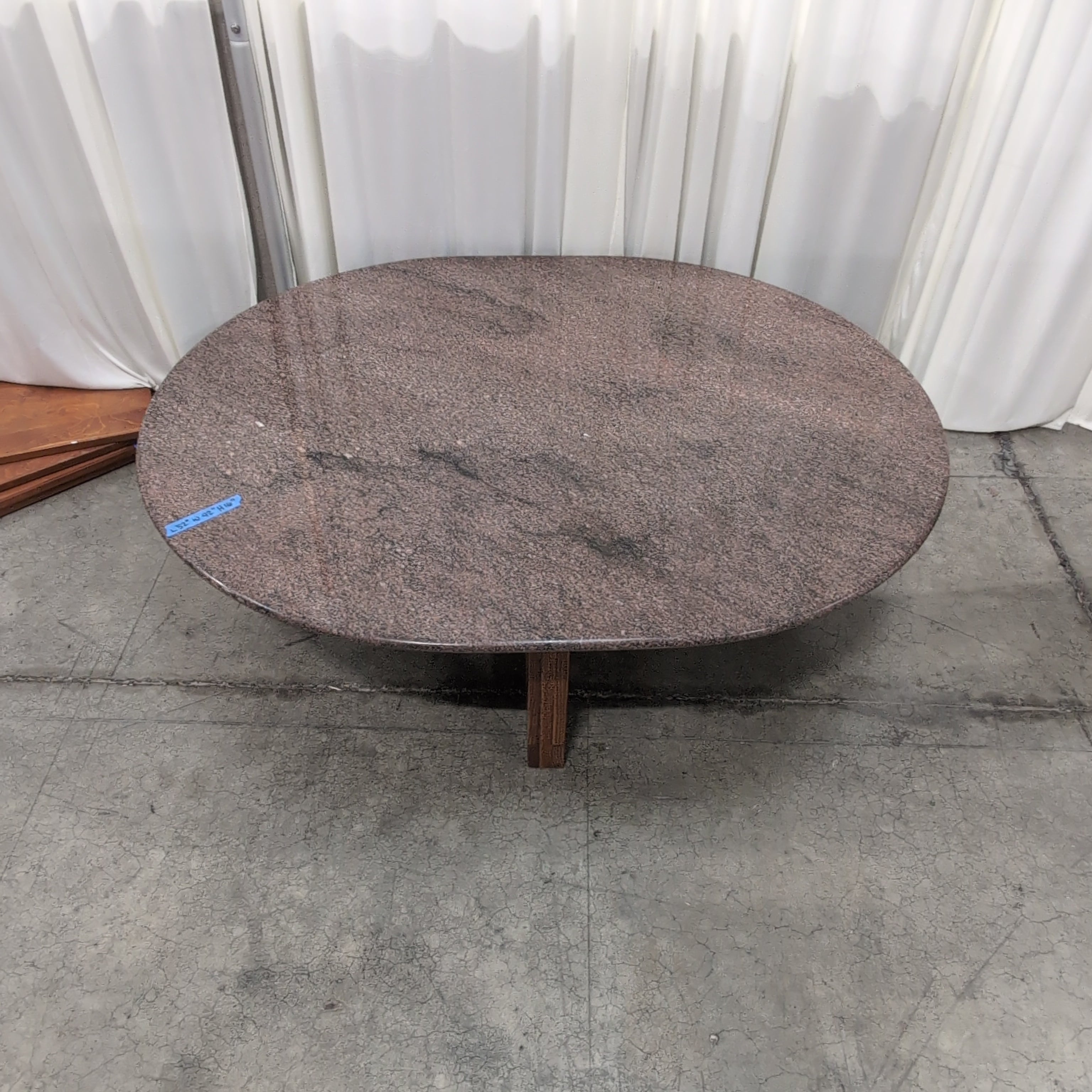Round Light Granite Dining Table with Scrolled Iron Base