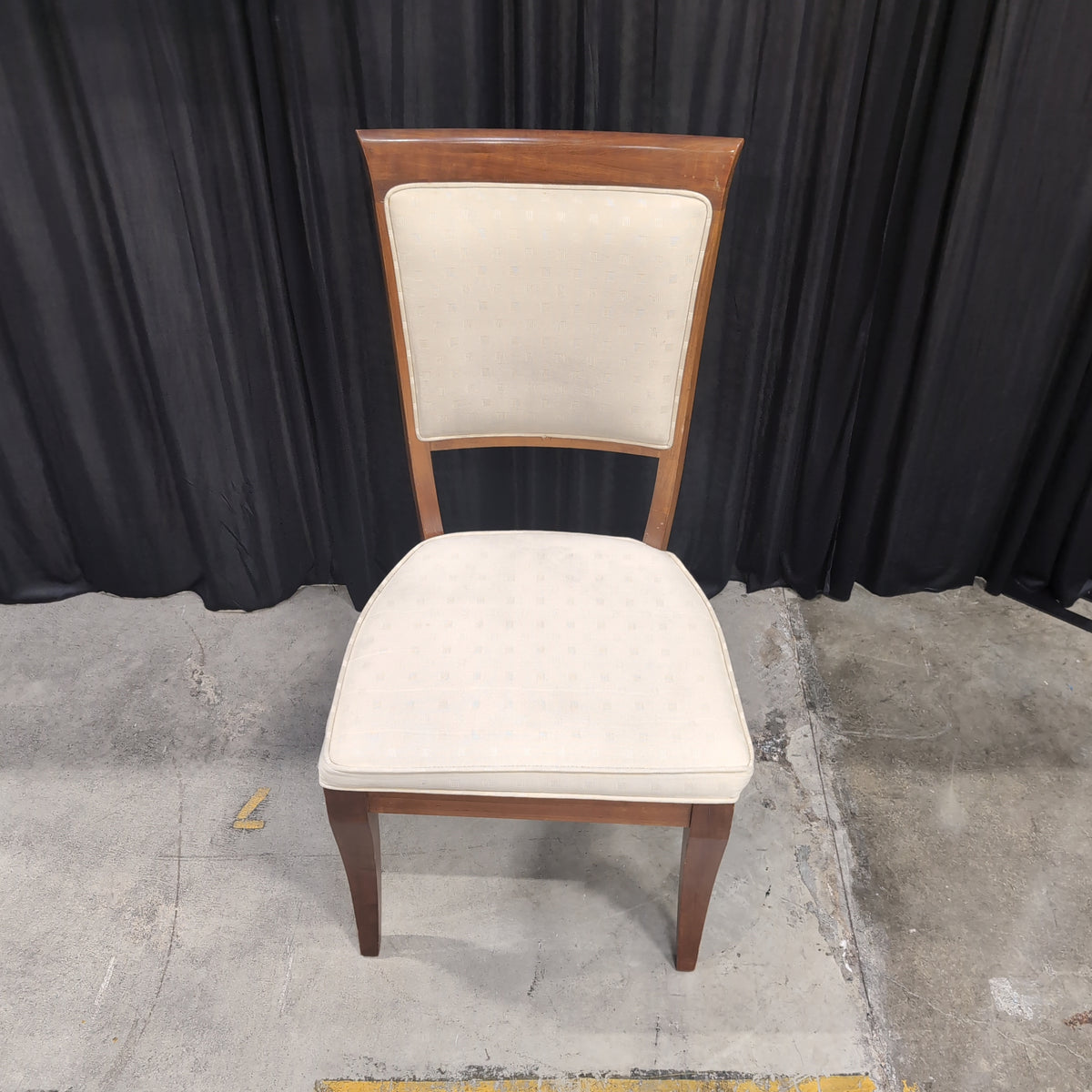 Classic Brown Wood Dining Chair with Cream Upholstery