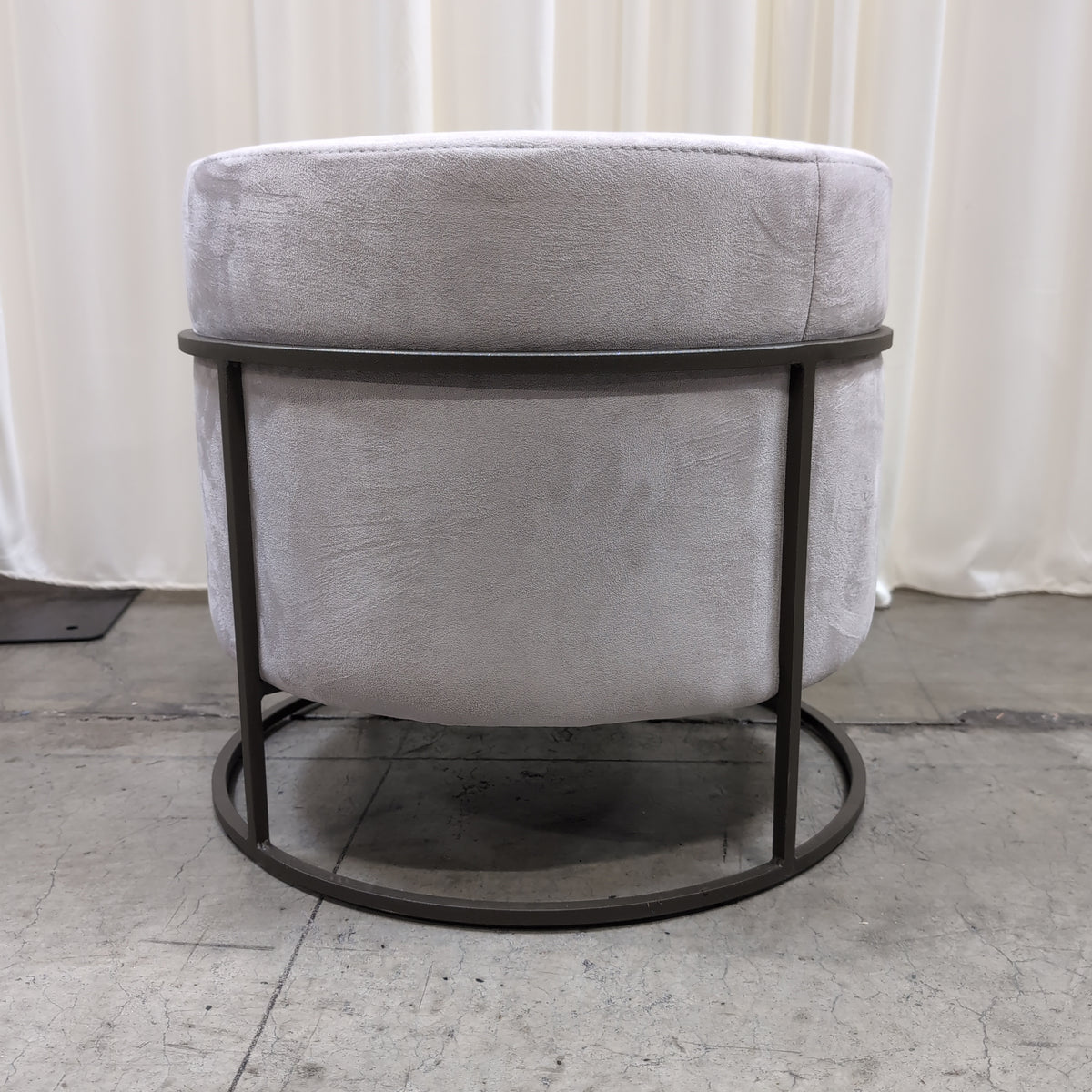 Grey Round Velvet Ottoman with Metal Frame