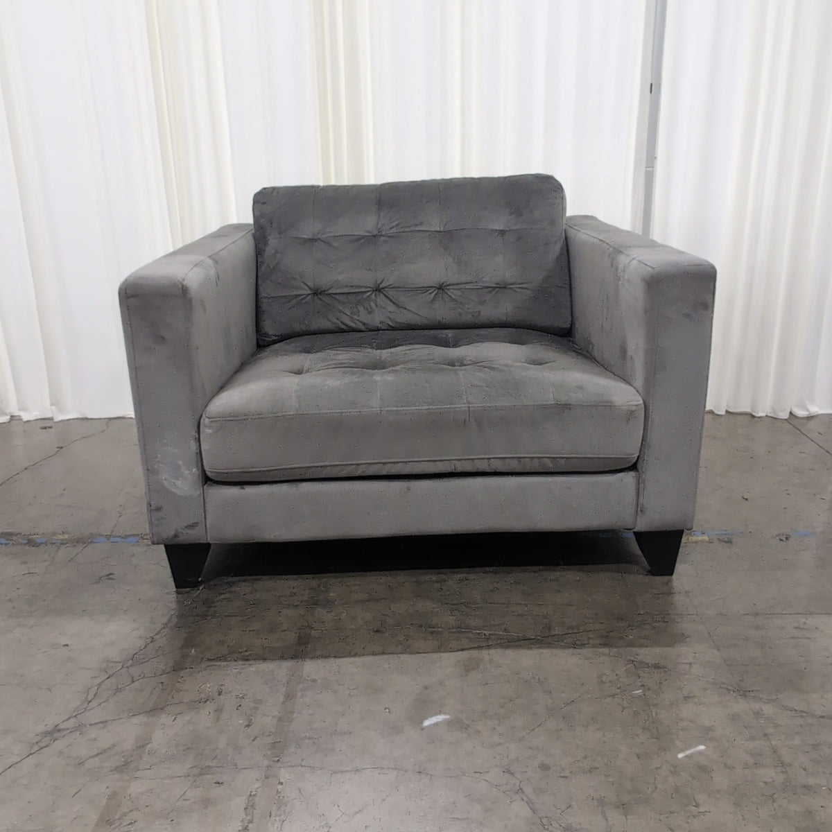 Grey Upholstered Tufted Armchair